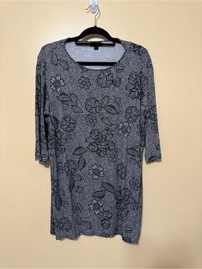 J. Jill Wearever Collection 3/4 Sleeve Floral Print Tunic Women L Black